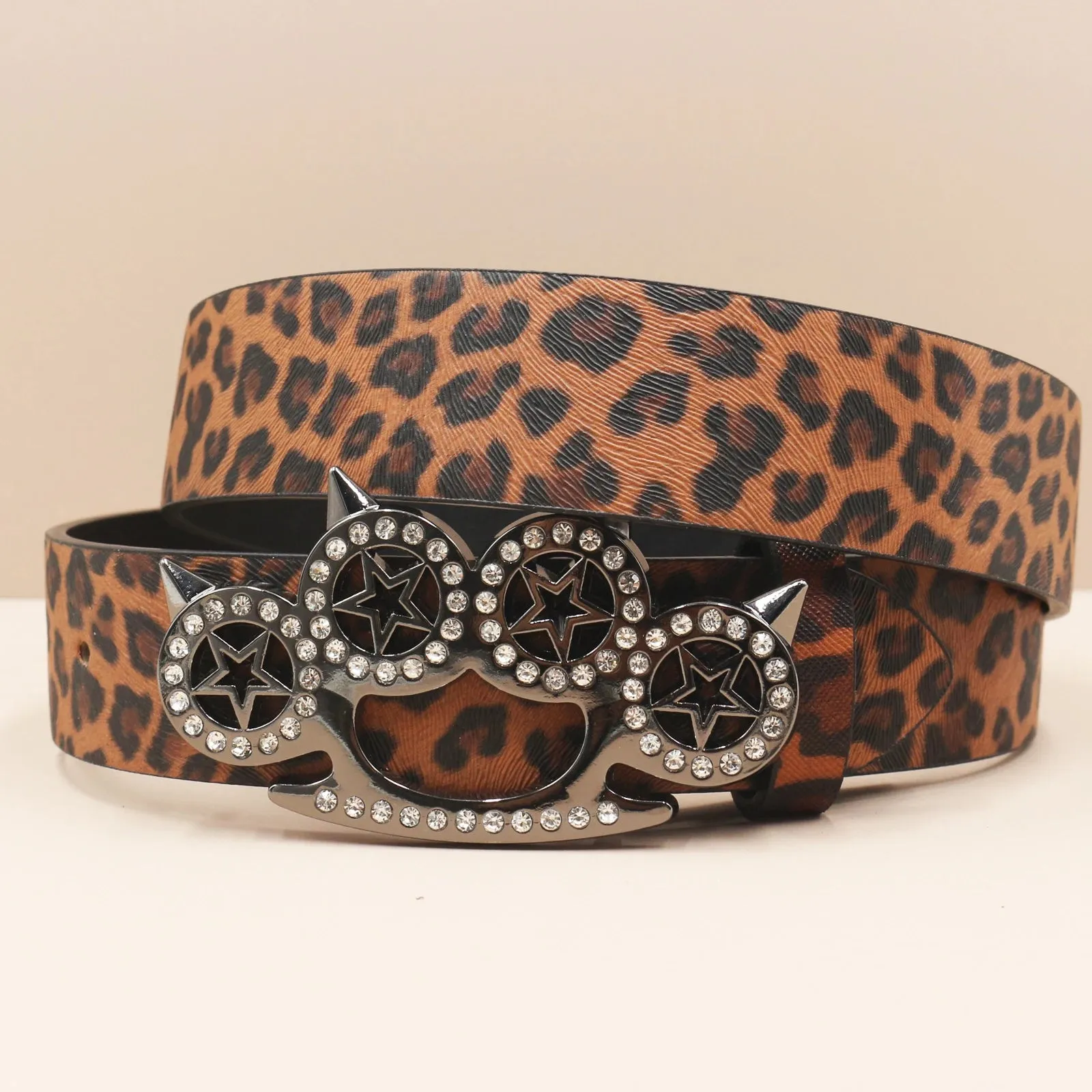 Leopard Print Rhinestone Y2K Belt - Hip Hop Western Shiny Waistband