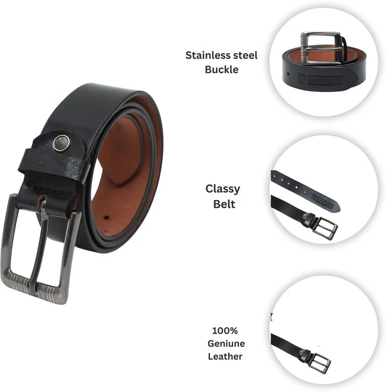 Leophant Men Casual, Evening Black Genuine Leather Belt