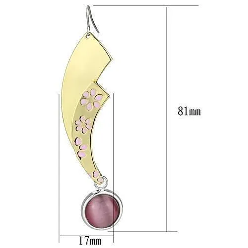 LO2731 - Gold Rhodium Iron Earrings with Synthetic Cat Eye in Rose