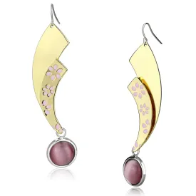 LO2731 - Gold Rhodium Iron Earrings with Synthetic Cat Eye in Rose