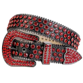 Mens Rhinestones Alligator Leather Belt Red Black