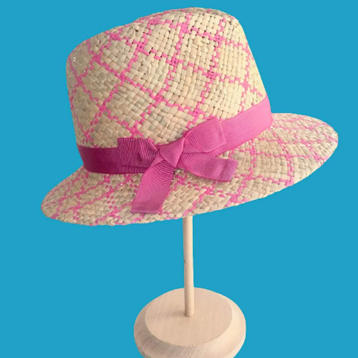 Men's Style Beige&Fuchsia Straw Fedora Hat with Bow Stylish Summer Hat