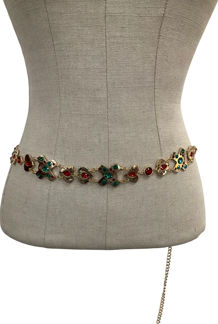 Metallic Cross Heart Jewelled Chain Belt One Size