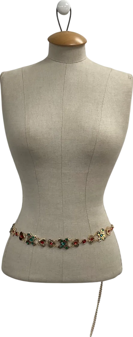 Metallic Cross Heart Jewelled Chain Belt One Size