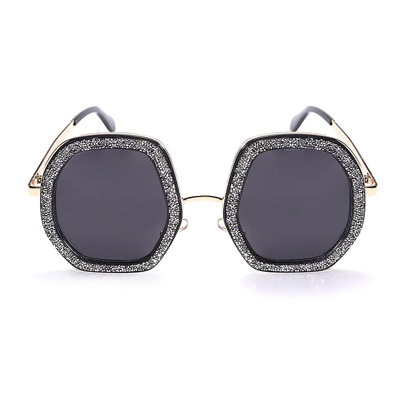 Oversize Odd Shape Glitter Round Sunglasses