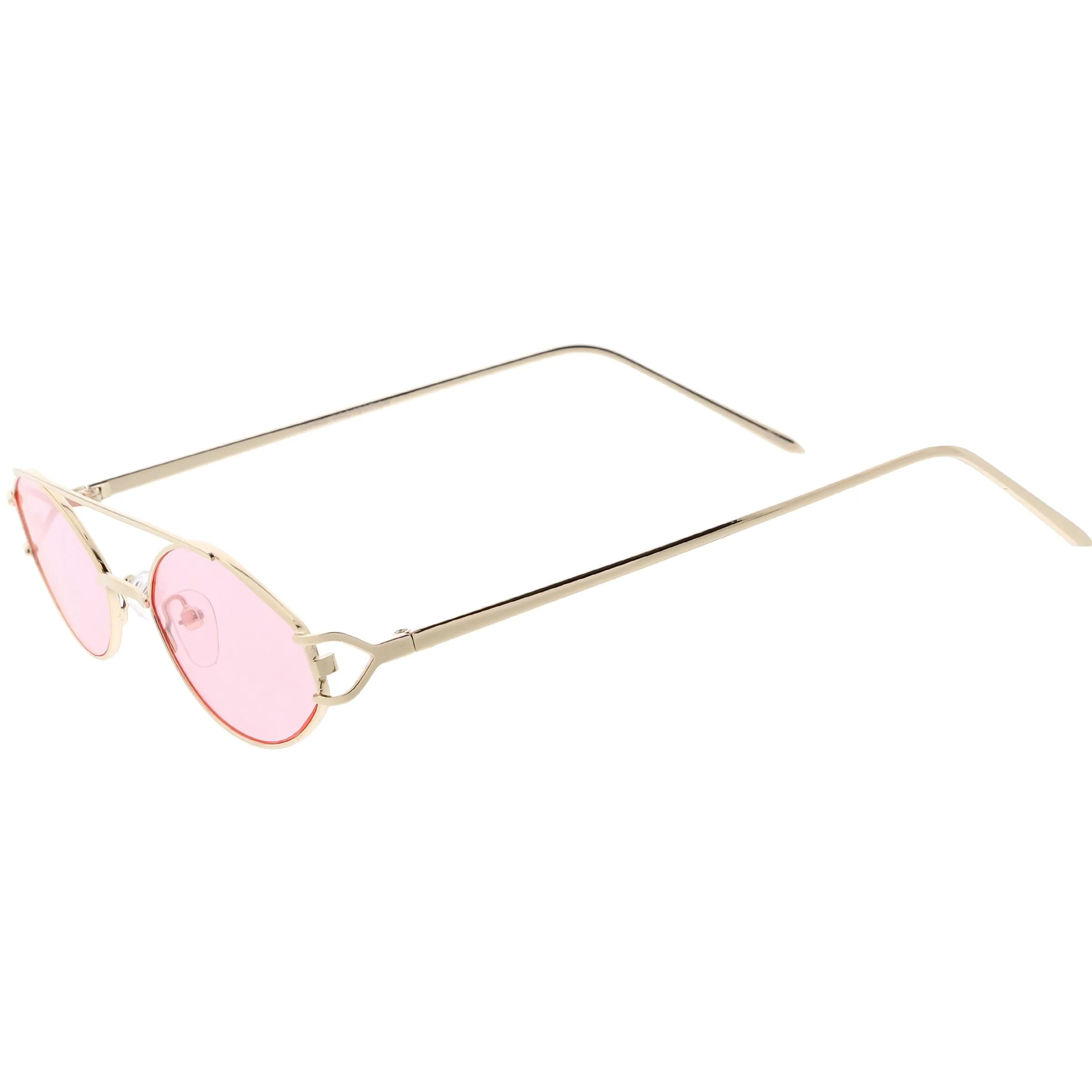 Retro Modern Small Metal Oval Crossbar Color Tone Lens Sunglasses C944
