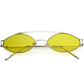 Retro Modern Small Metal Oval Crossbar Color Tone Lens Sunglasses C944