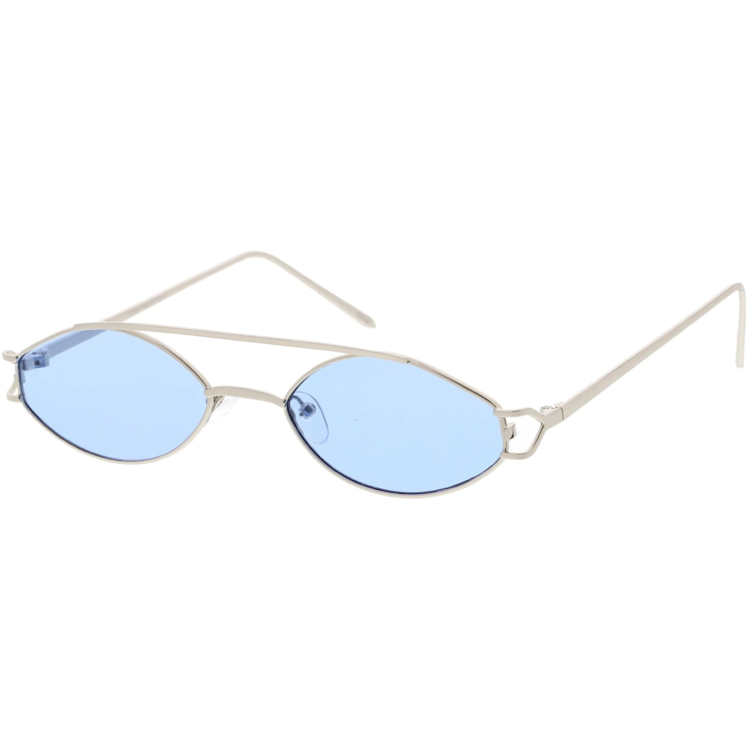 Retro Modern Small Metal Oval Crossbar Color Tone Lens Sunglasses C944