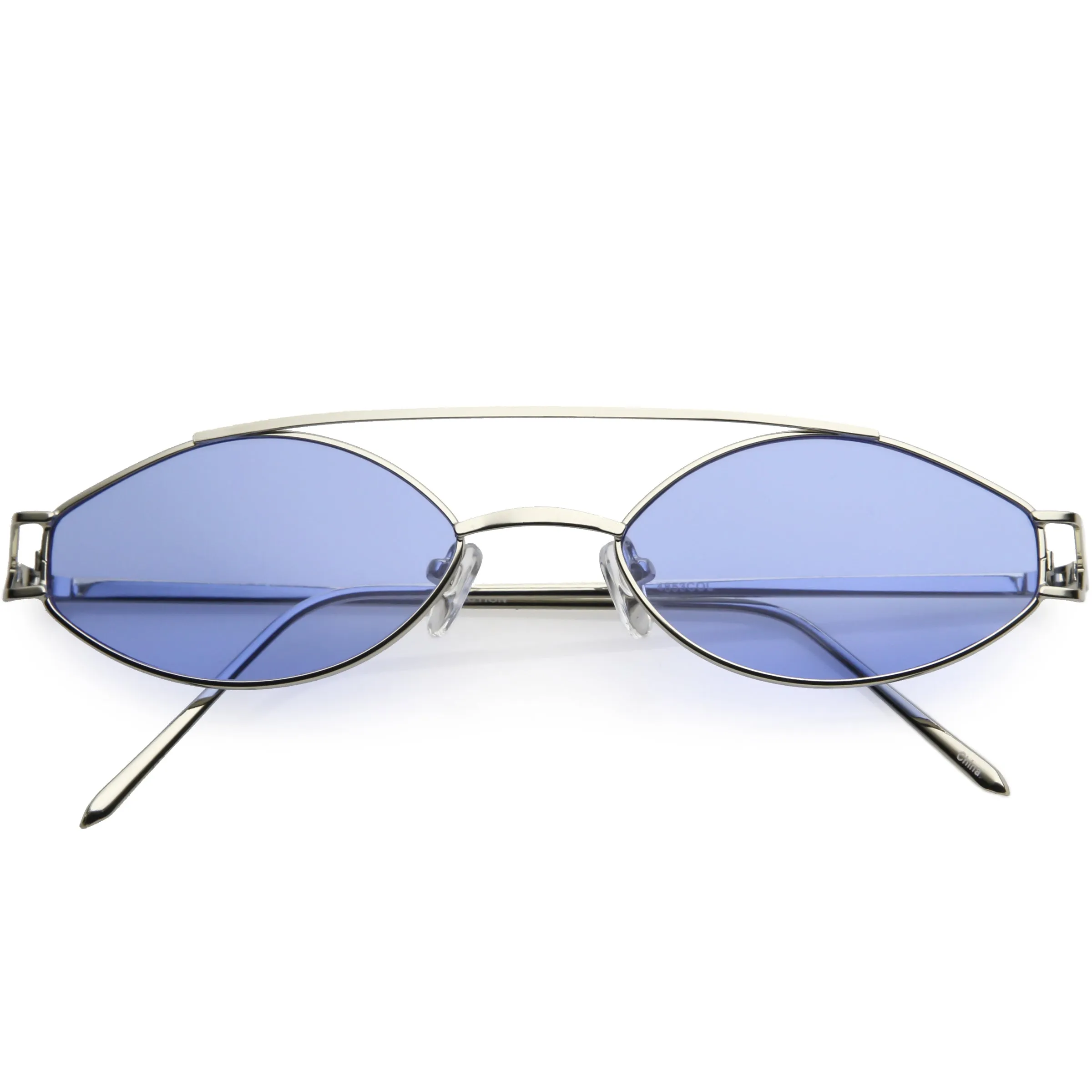 Retro Modern Small Metal Oval Crossbar Color Tone Lens Sunglasses C944