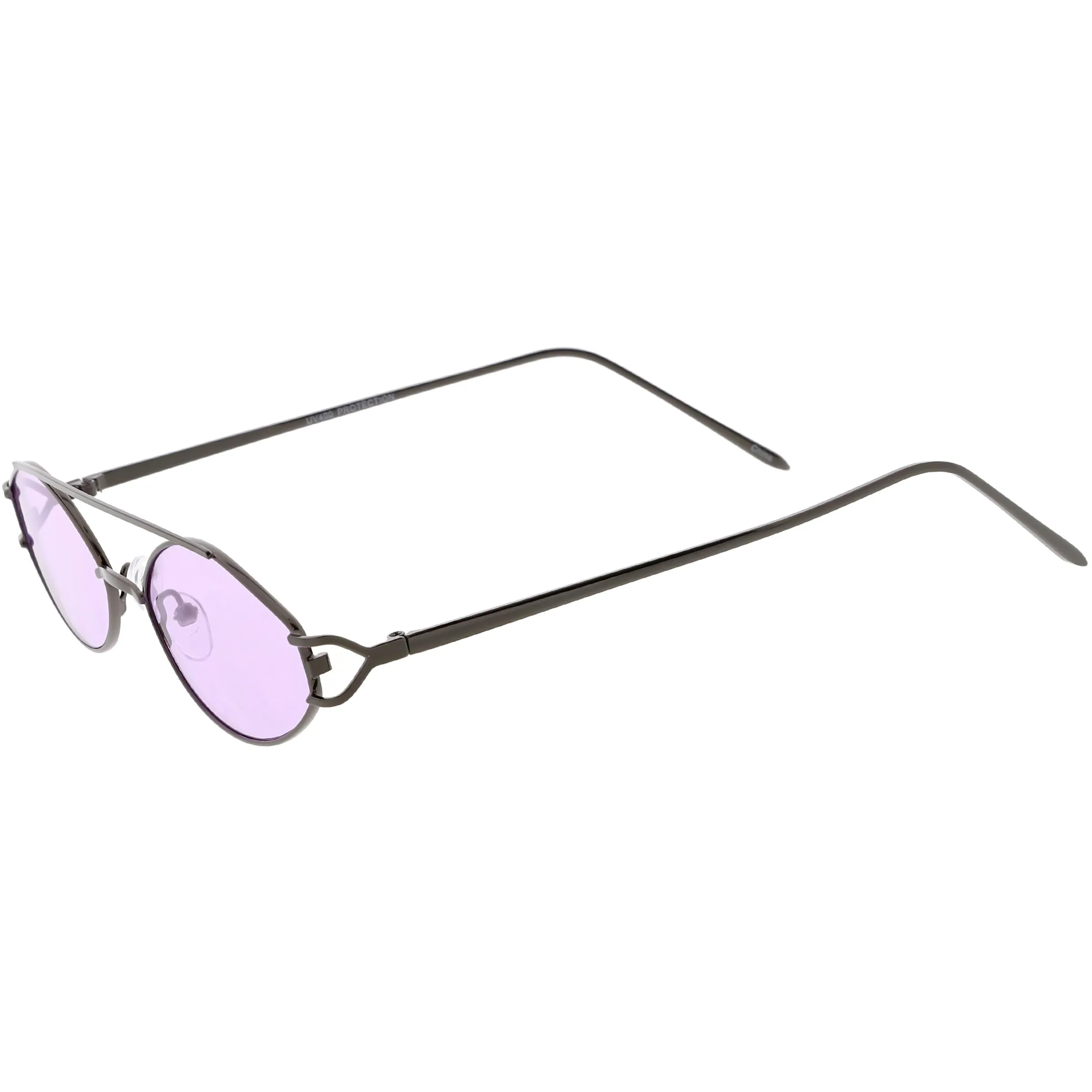 Retro Modern Small Metal Oval Crossbar Color Tone Lens Sunglasses C944