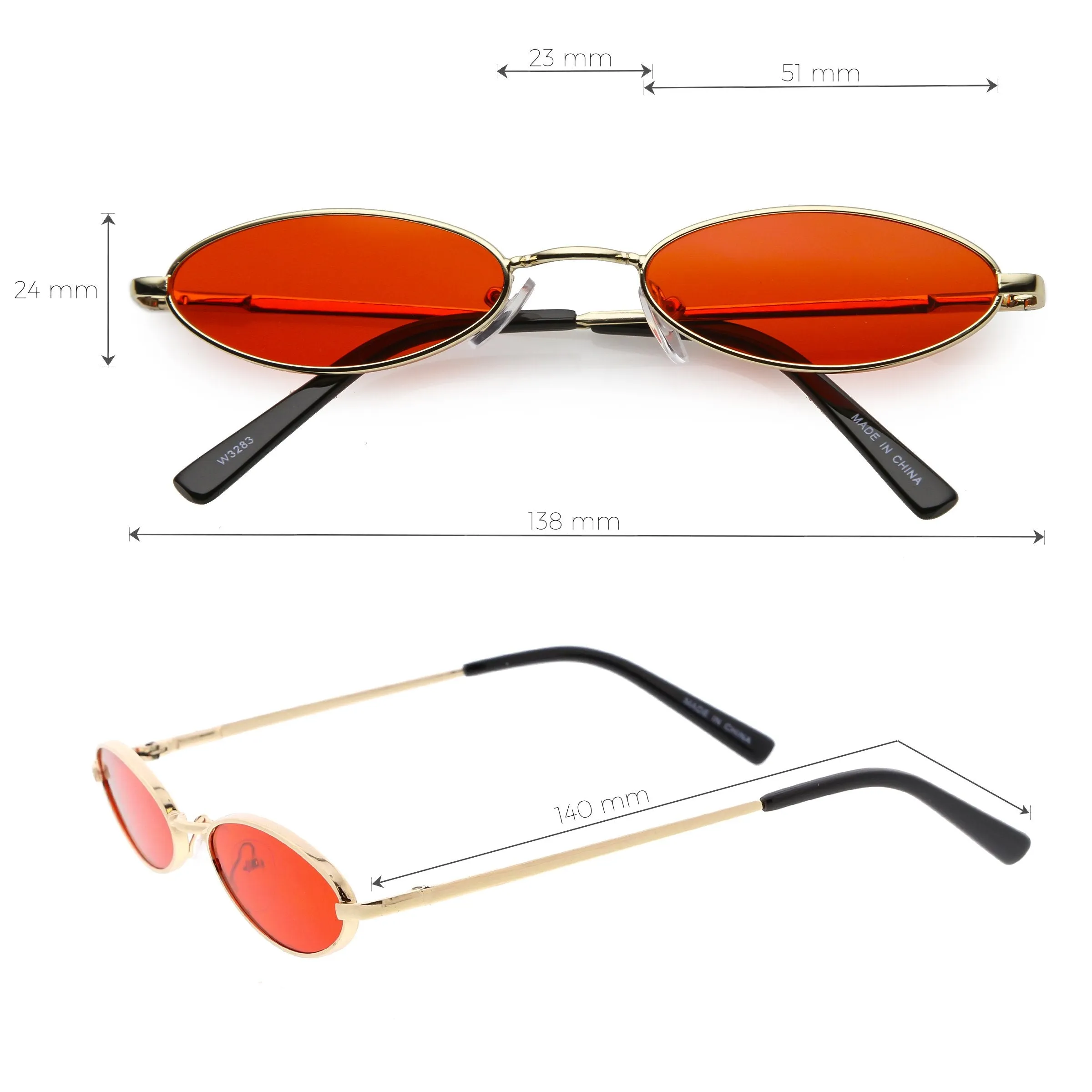 Slim Retro Throwback 1990's Color Tone Oval Sunglasses C722