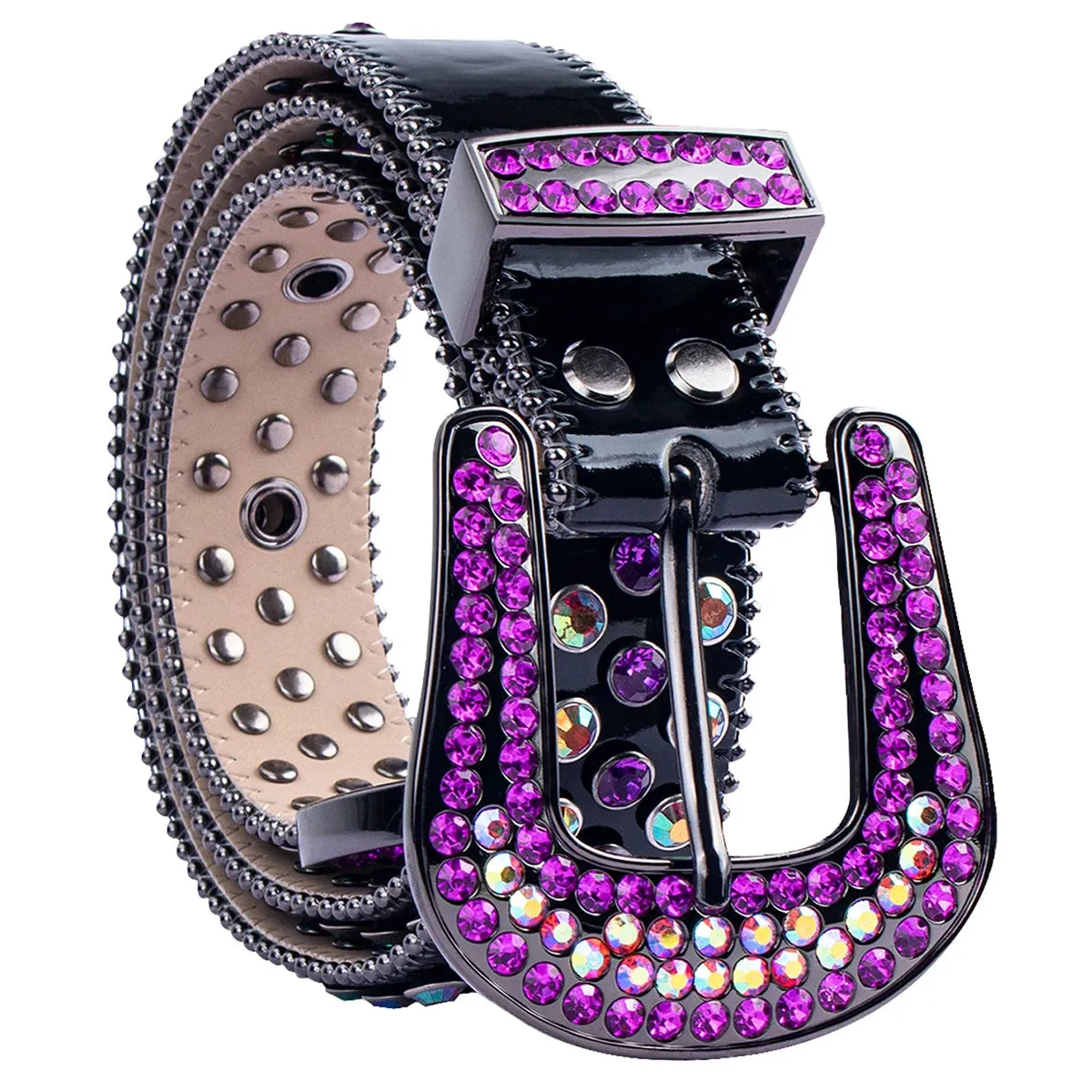 Sparkle Rhinestone Western Cowboy Belt - Purple Crystal Studded Strap for Jeans