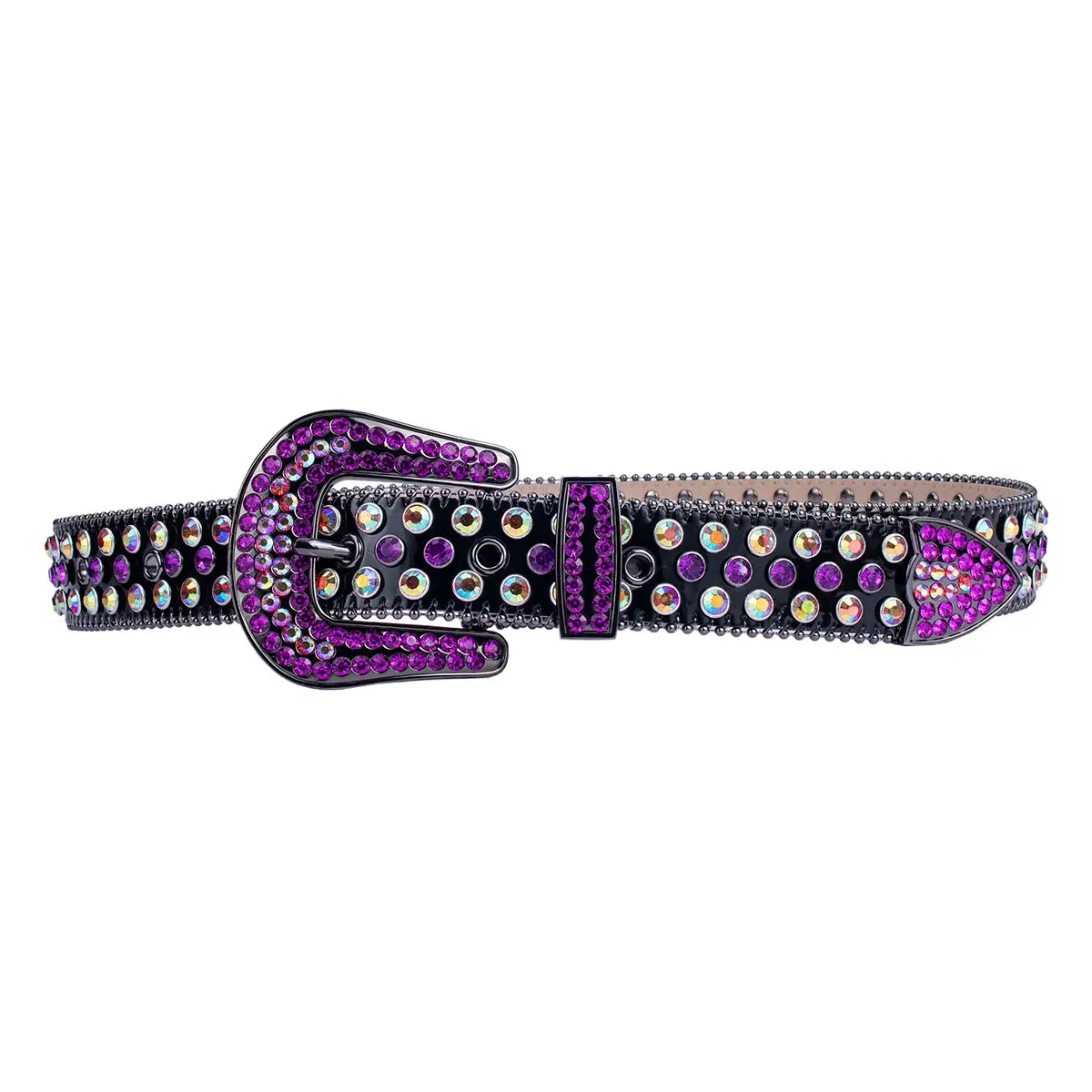 Sparkle Rhinestone Western Cowboy Belt - Purple Crystal Studded Strap for Jeans