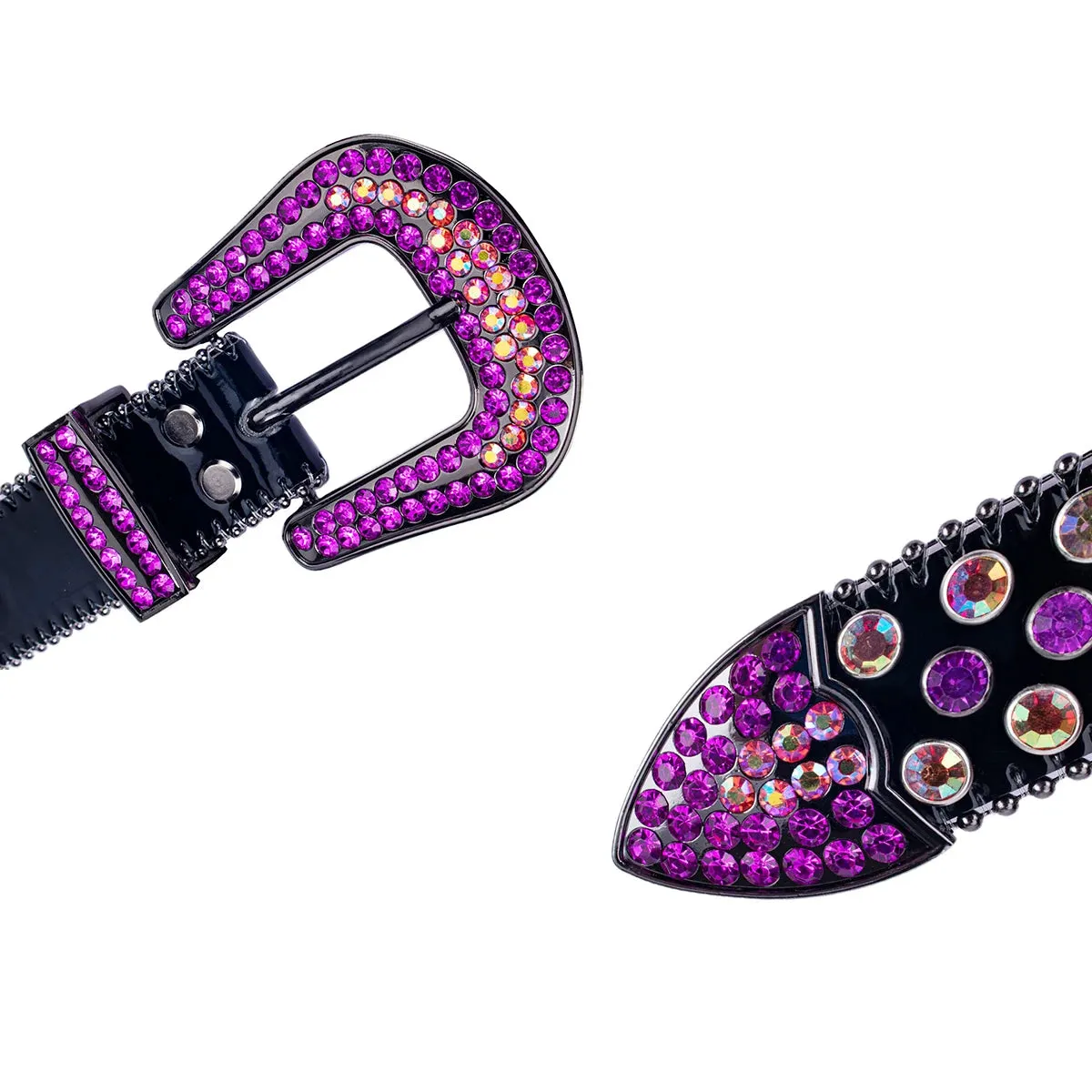 Sparkle Rhinestone Western Cowboy Belt - Purple Crystal Studded Strap for Jeans
