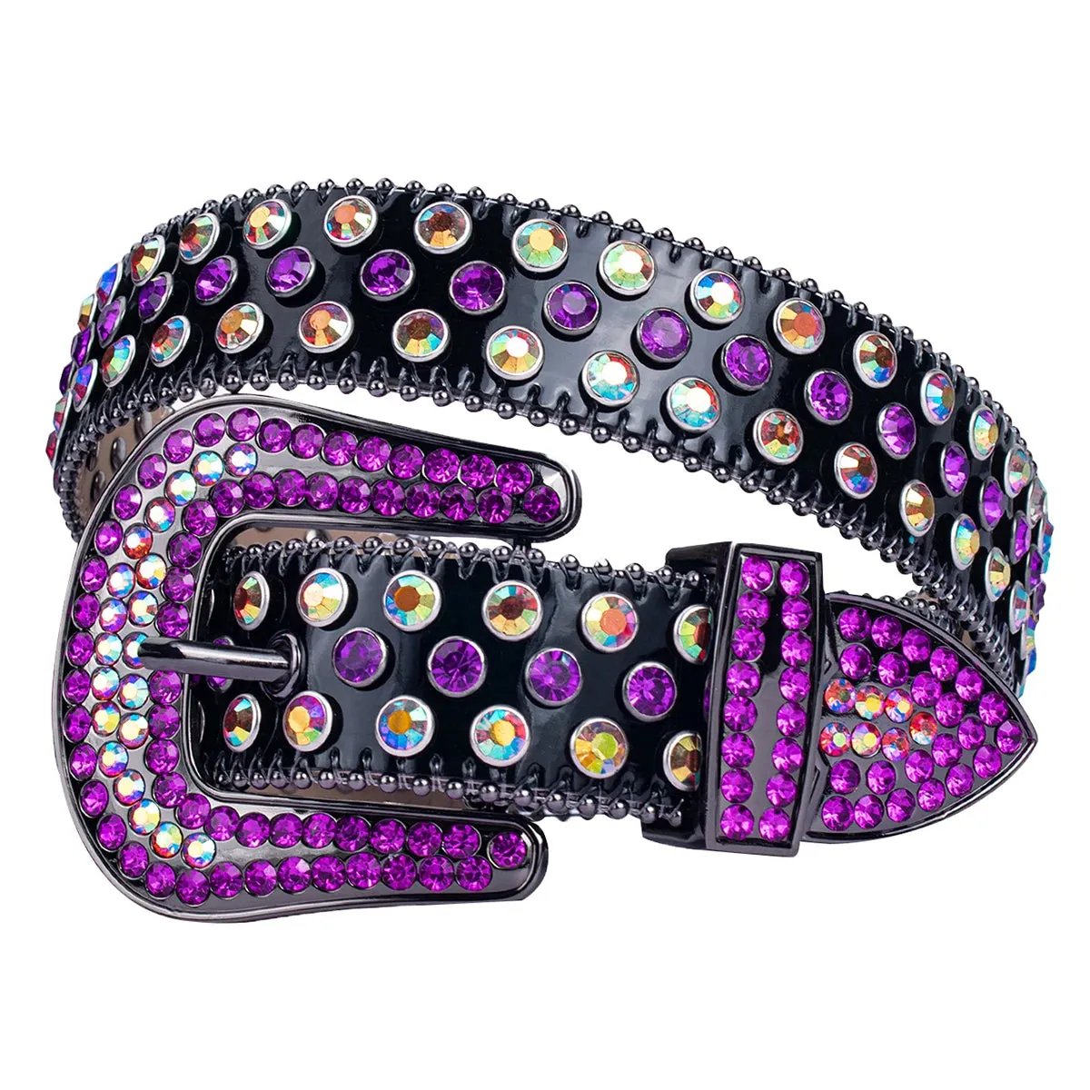 Sparkle Rhinestone Western Cowboy Belt - Purple Crystal Studded Strap for Jeans