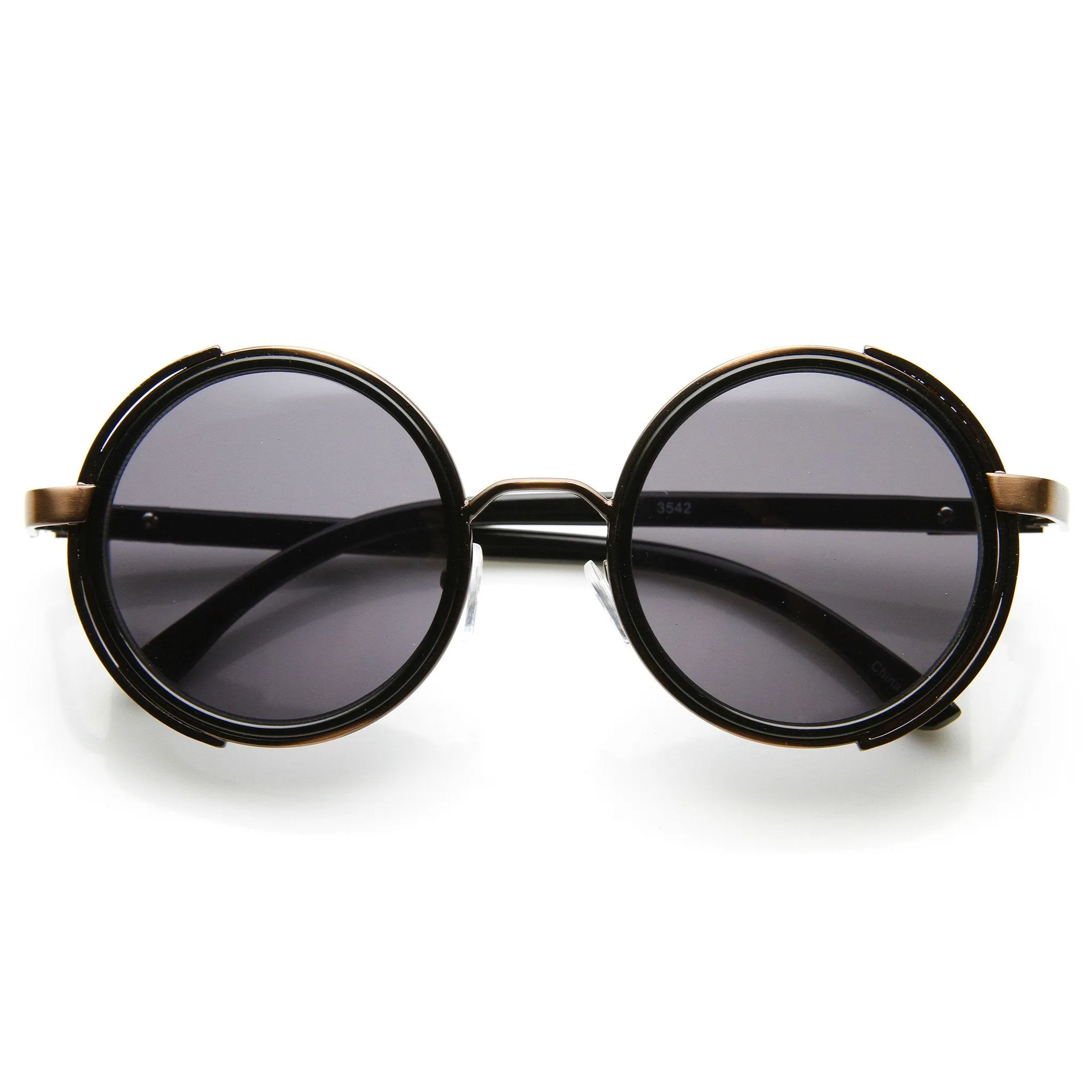 Steampunk Studio Cover Faux Leather Shield Round Sunglasses