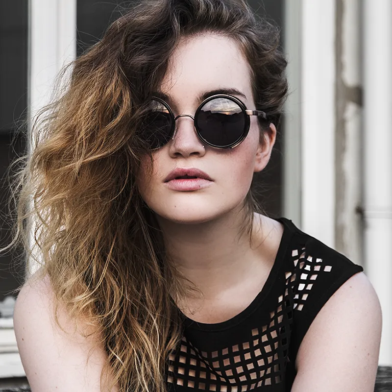 Steampunk Studio Cover Faux Leather Shield Round Sunglasses