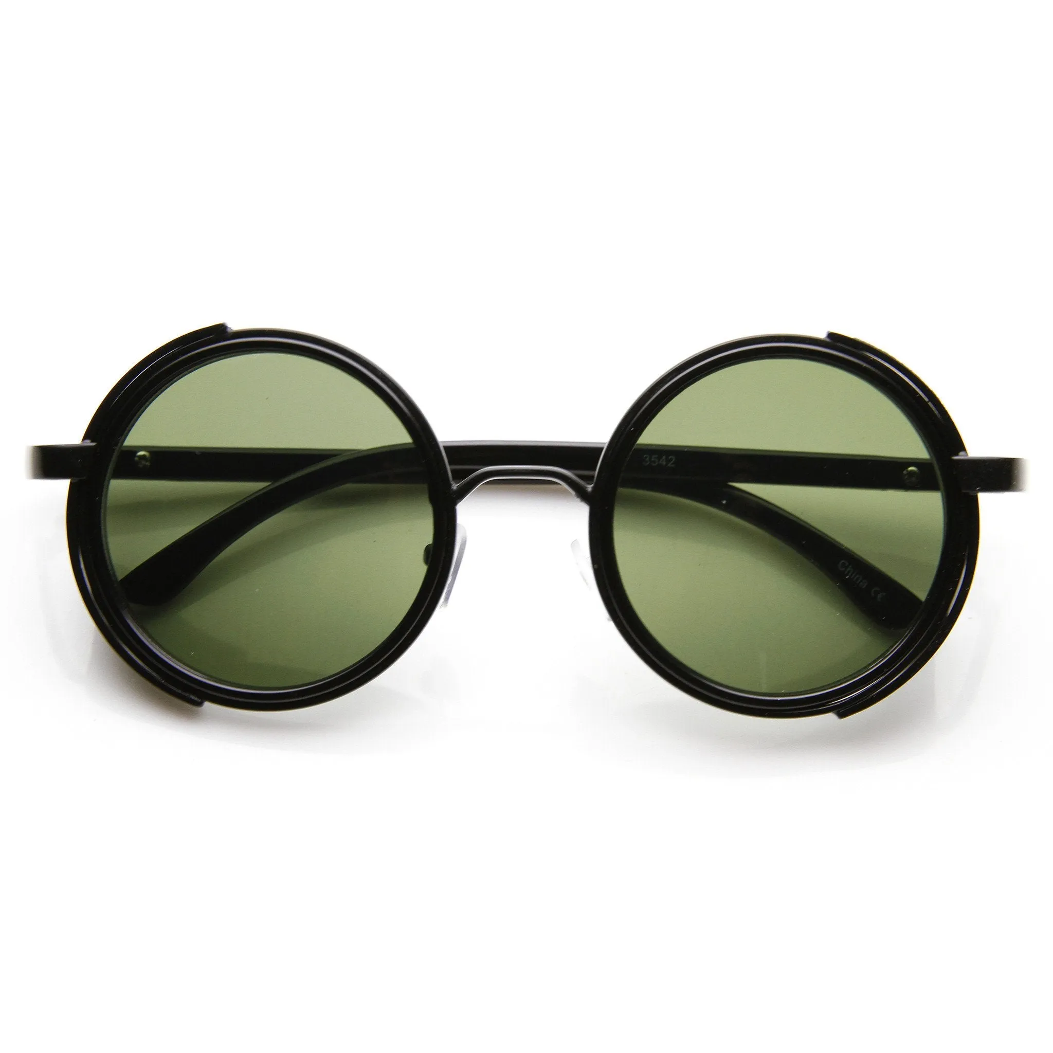Steampunk Studio Cover Faux Leather Shield Round Sunglasses