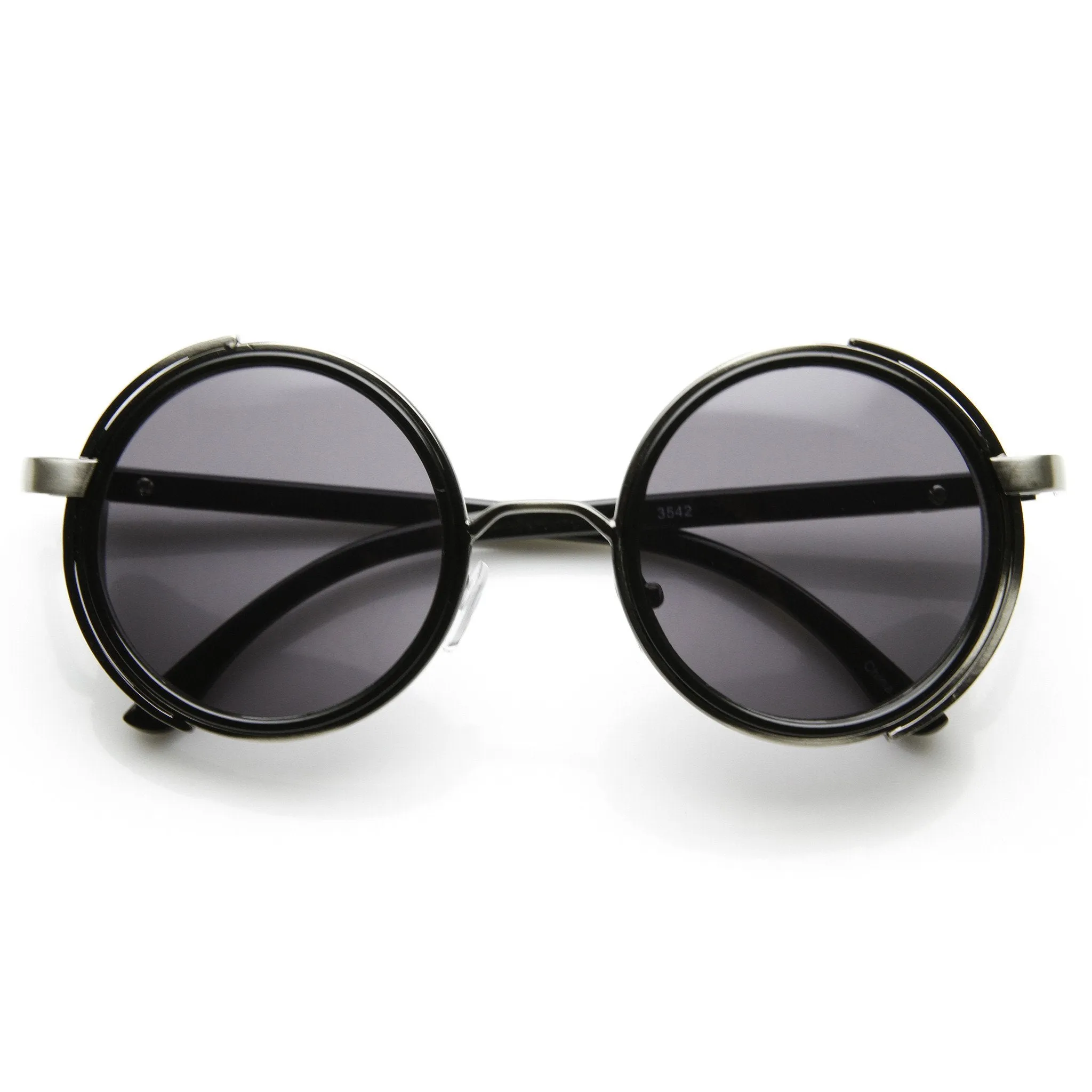 Steampunk Studio Cover Faux Leather Shield Round Sunglasses