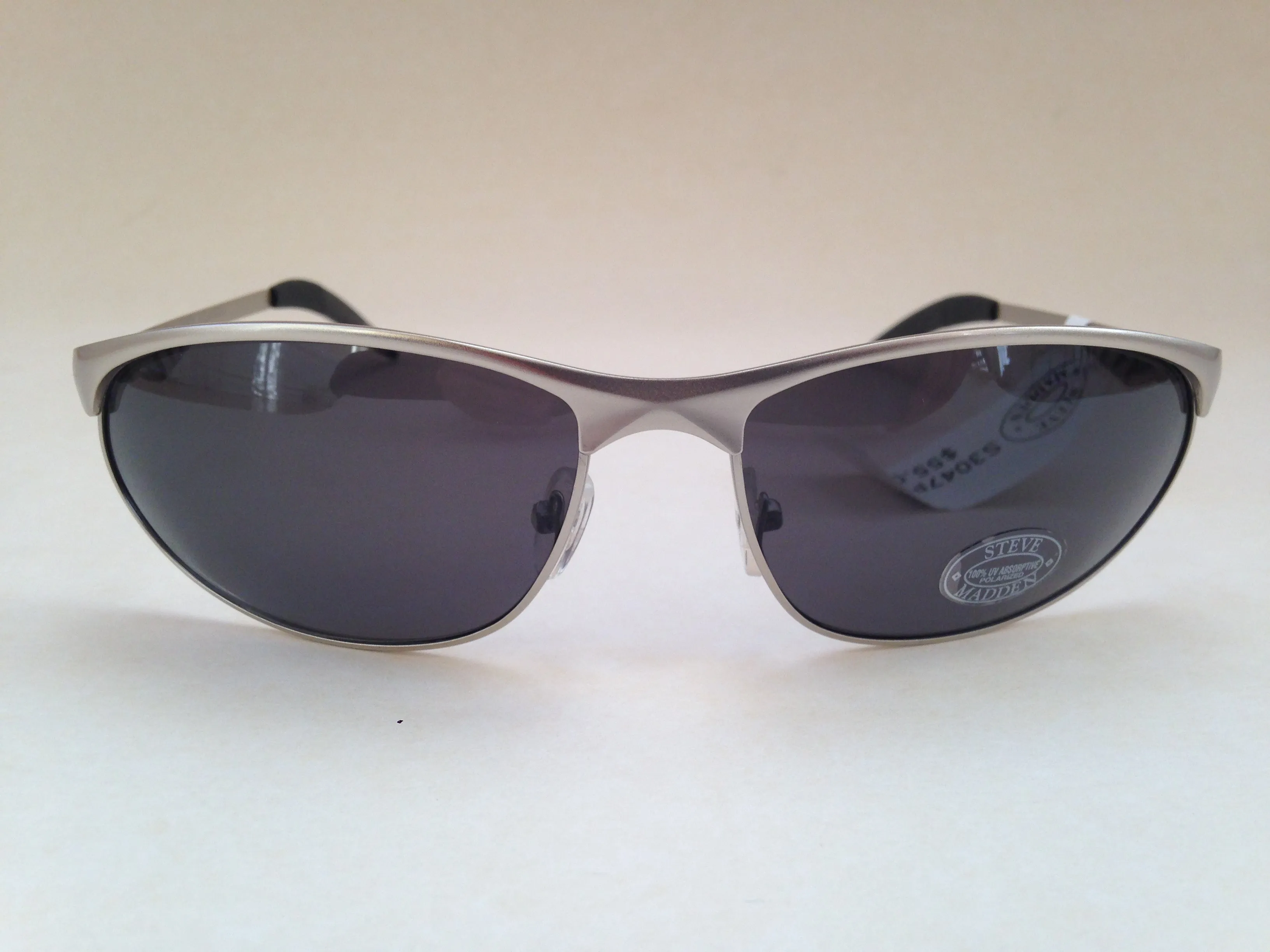 Steve Madden Polarized Sport Sunglasses Silver Metal Frame Gray Lens S3047P SLV