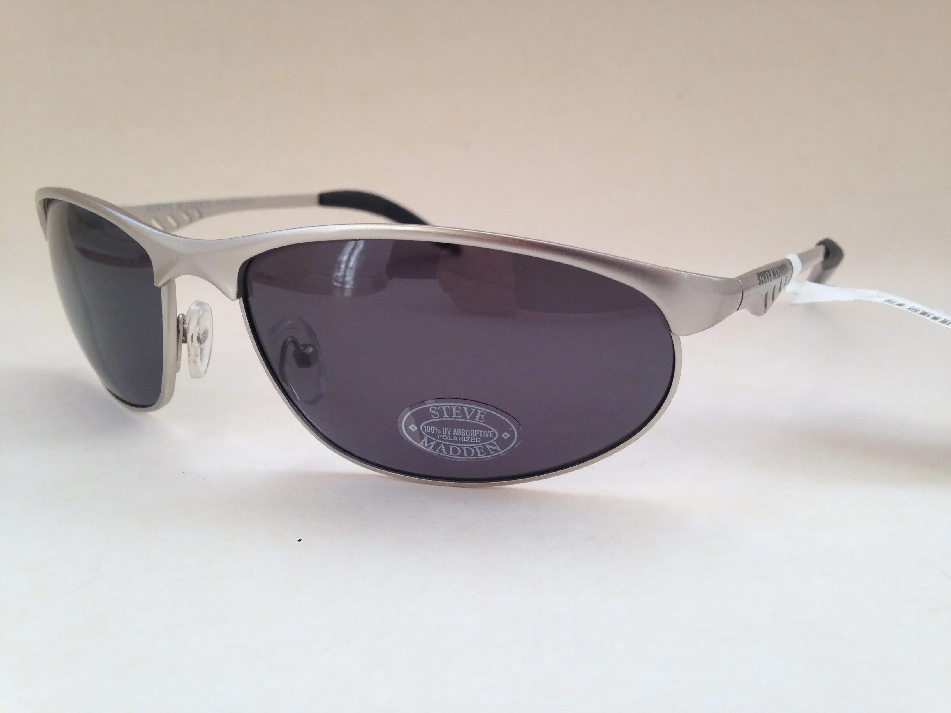 Steve Madden Polarized Sport Sunglasses Silver Metal Frame Gray Lens S3047P SLV