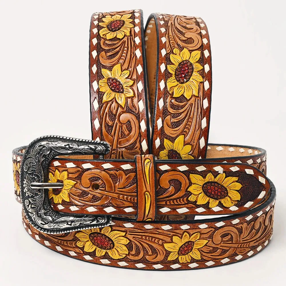 Sunflower Drive Hand Tooled Leather Belt