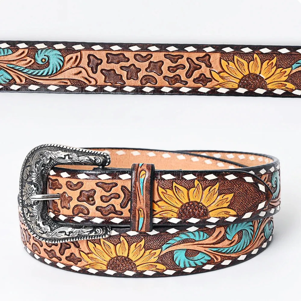 Sunflower Love Hand Tooled Leather Belt