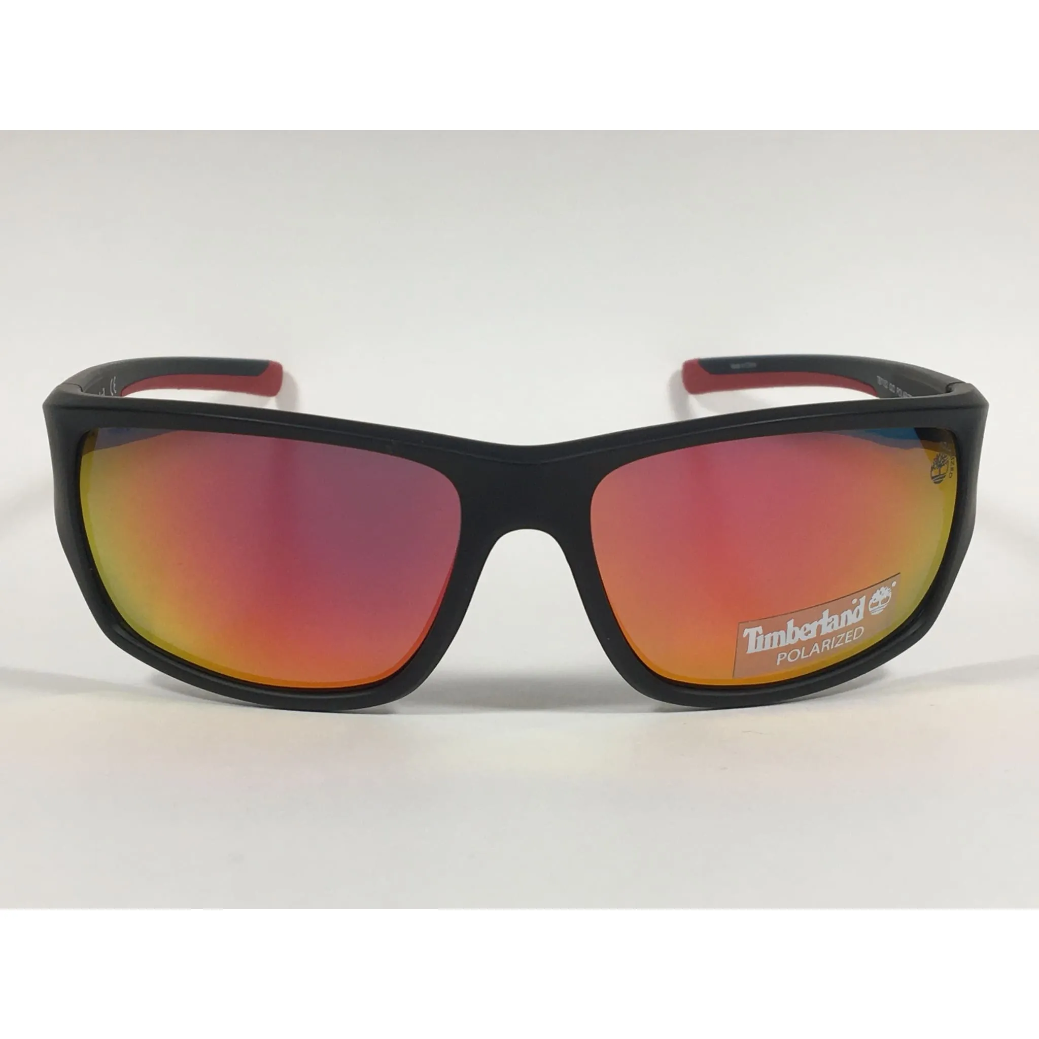 Timberland Polarized Wrap Sunglasses Matte Black Red Orange Mirror Lens TB7152 02D