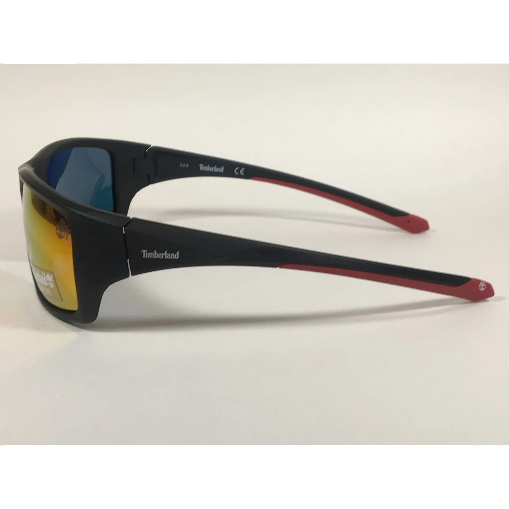 Timberland Polarized Wrap Sunglasses Matte Black Red Orange Mirror Lens TB7152 02D