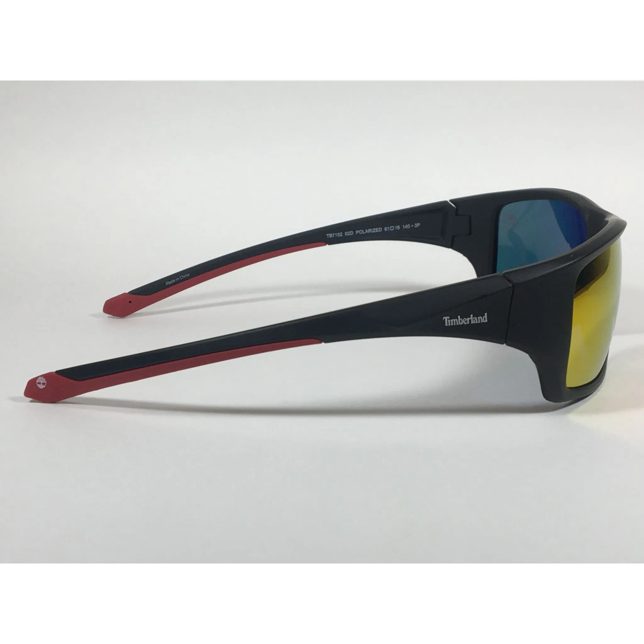 Timberland Polarized Wrap Sunglasses Matte Black Red Orange Mirror Lens TB7152 02D