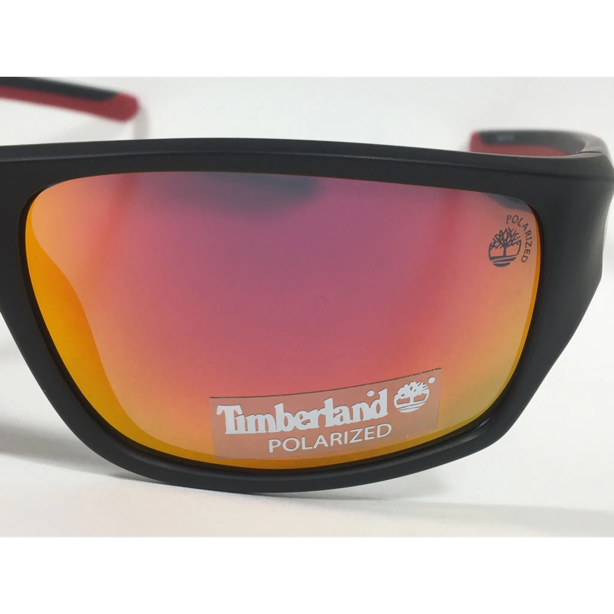Timberland Polarized Wrap Sunglasses Matte Black Red Orange Mirror Lens TB7152 02D