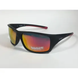 Timberland Polarized Wrap Sunglasses Matte Black Red Orange Mirror Lens TB7152 02D