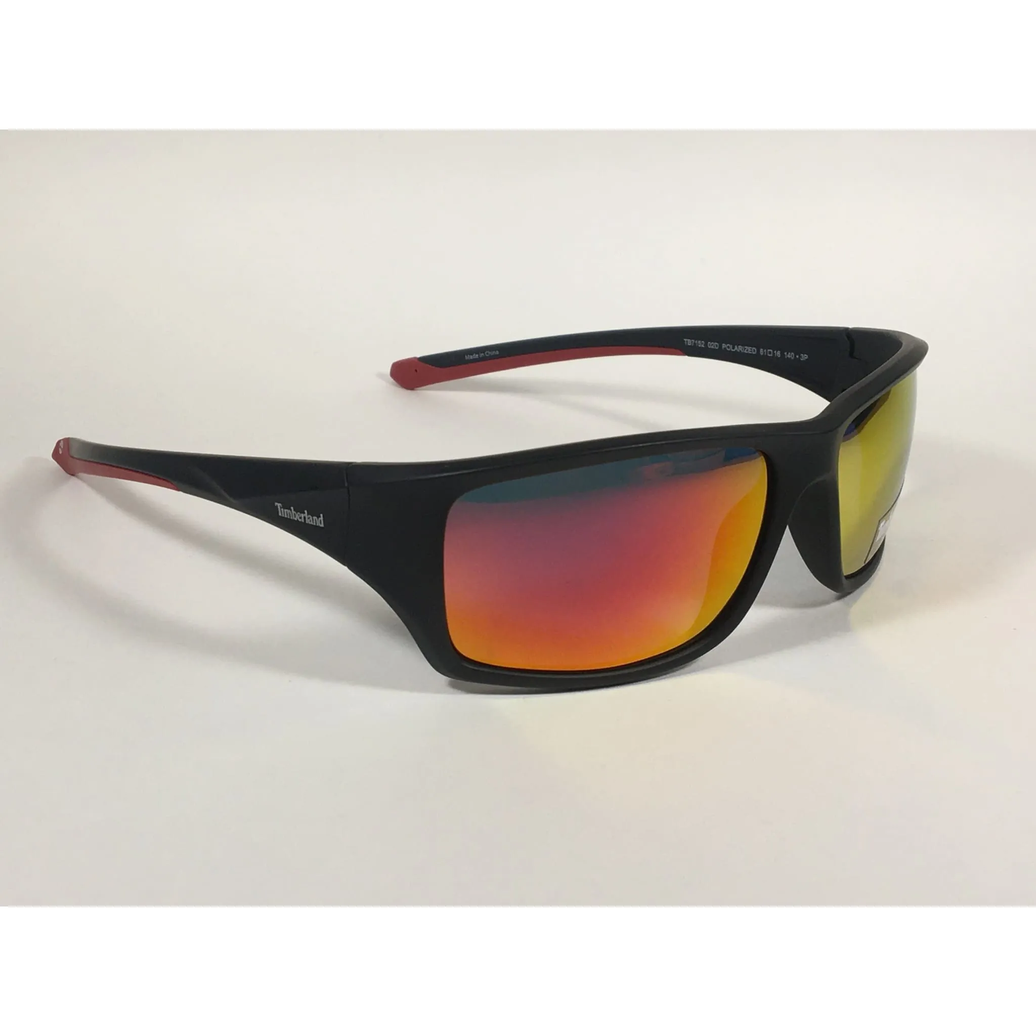Timberland Polarized Wrap Sunglasses Matte Black Red Orange Mirror Lens TB7152 02D