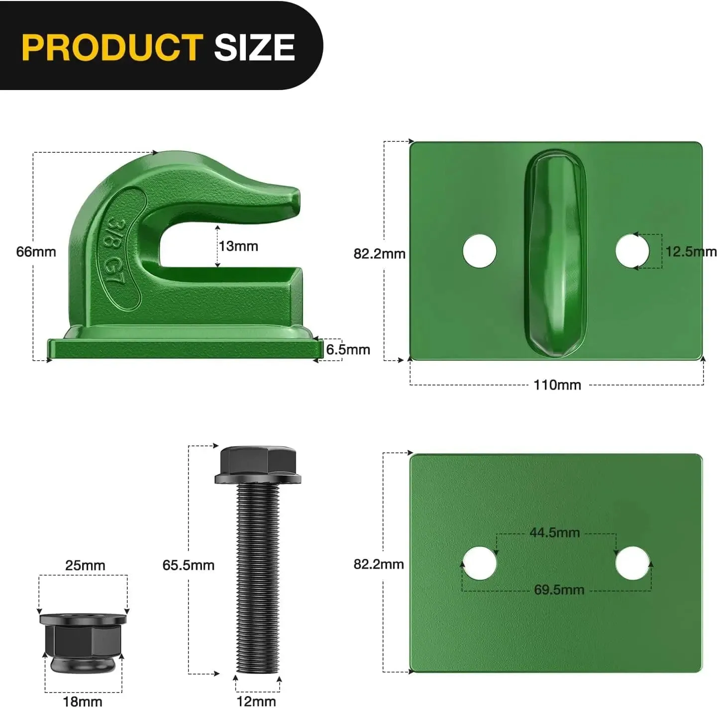 Tractor Bucket Grab Hook 3/8 Inch Dark Green (Pair)