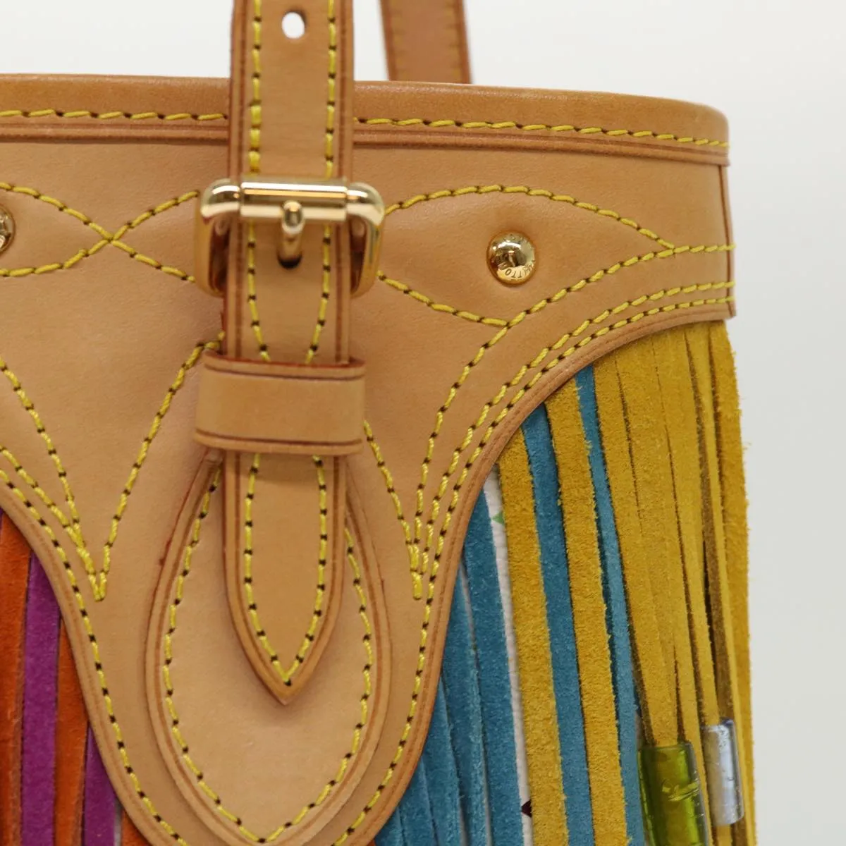Trendy Inspired Louis Vuitton Monogram Multicolor Bucket Fringe Bag White M40109 Lv Auth 51257a