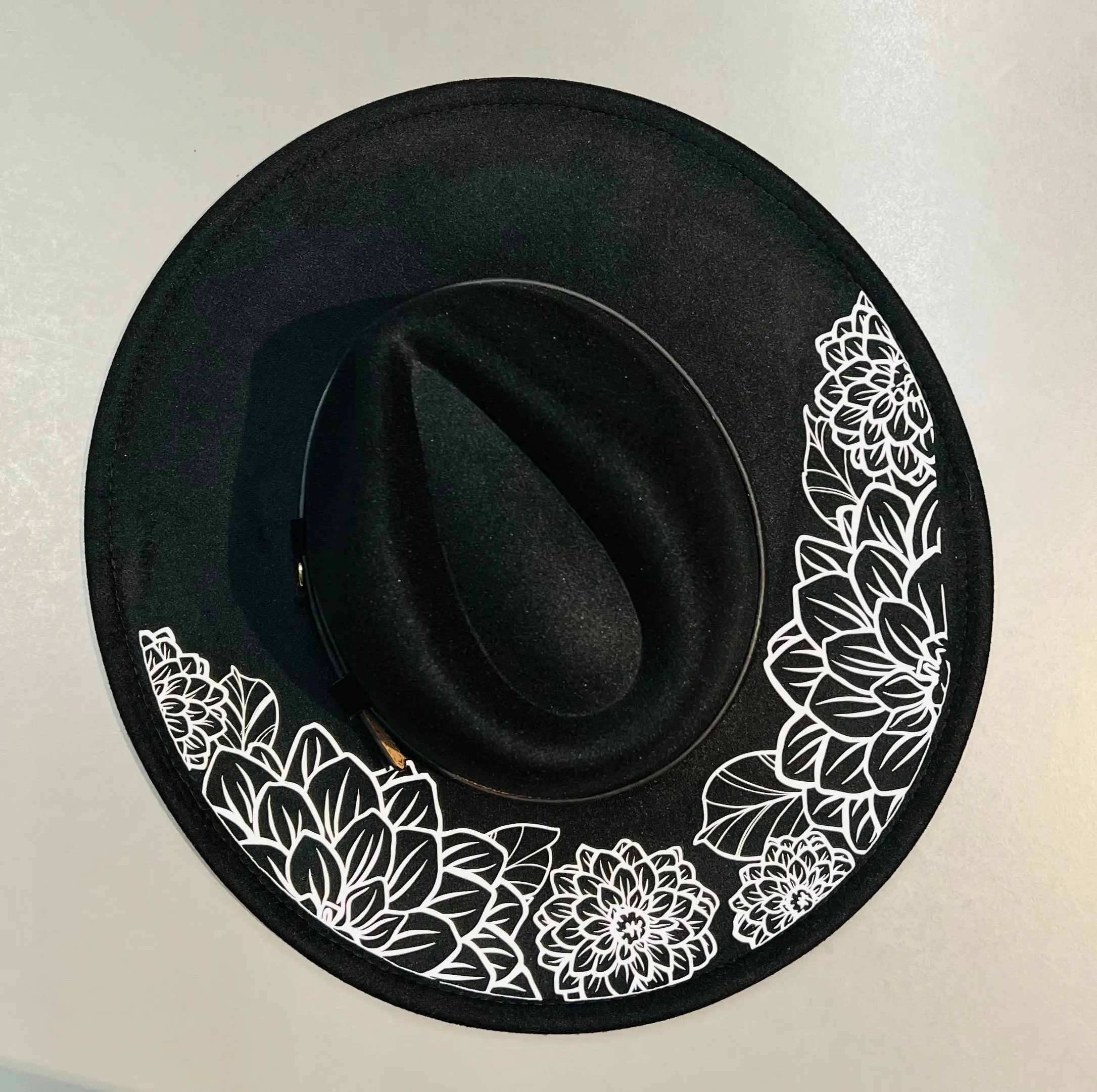 Vegan Felt Hat - XL Brim - Dahlias