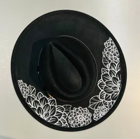 Vegan Felt Hat - XL Brim - Dahlias