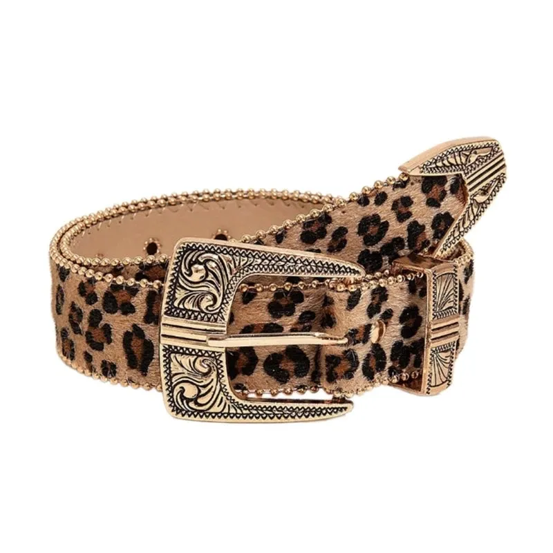 Y2K Leopard Pattern Belt - Vintage Western Waistband for Women & Teens