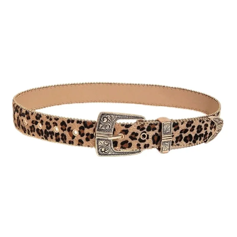 Y2K Leopard Pattern Belt - Vintage Western Waistband for Women & Teens