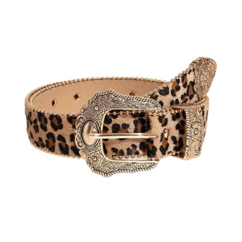 Y2K Leopard Pattern Belt - Vintage Western Waistband for Women & Teens