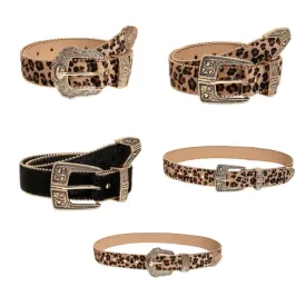 Y2K Leopard Pattern Belt - Vintage Western Waistband for Women & Teens